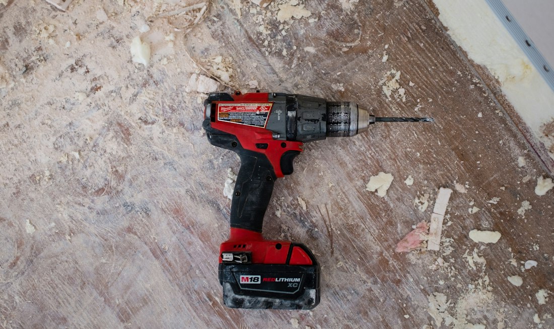 Cordless drill at a work site